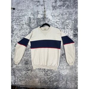 Vtg LL Bean Sweatshirt Mens L Beige Navy Red Block Pullover Grandpacore Preppy